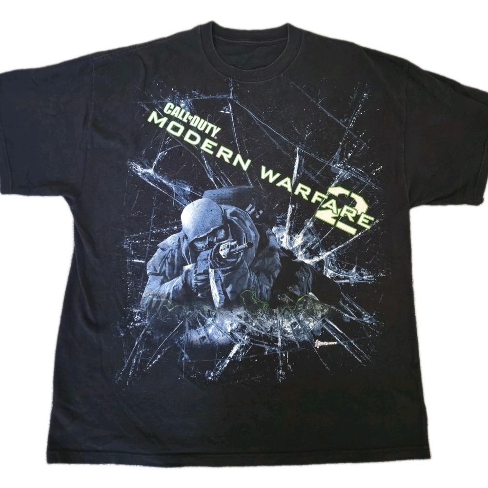 Rare Call Of Duty Modern Warfare 2 Shattered Glass Vintage Promo Tee COD 2008-09